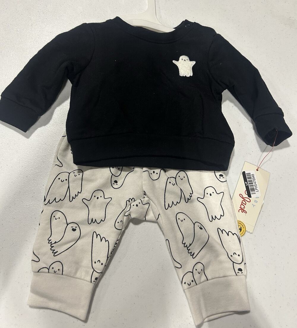 Cat & Jack 2pc Baby Ghost Friends Sweatshirt & Jogger Set - Newborn Black